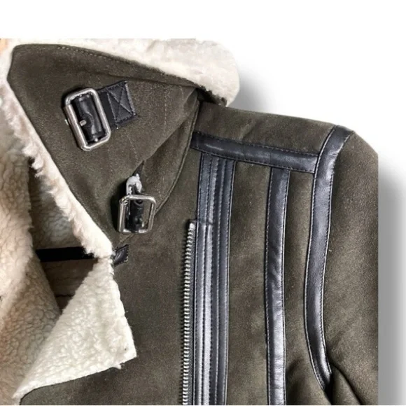 Aviator Bomber Jacket Coat Khaki Army Green Women’s Size XS - Picture 6 of 11